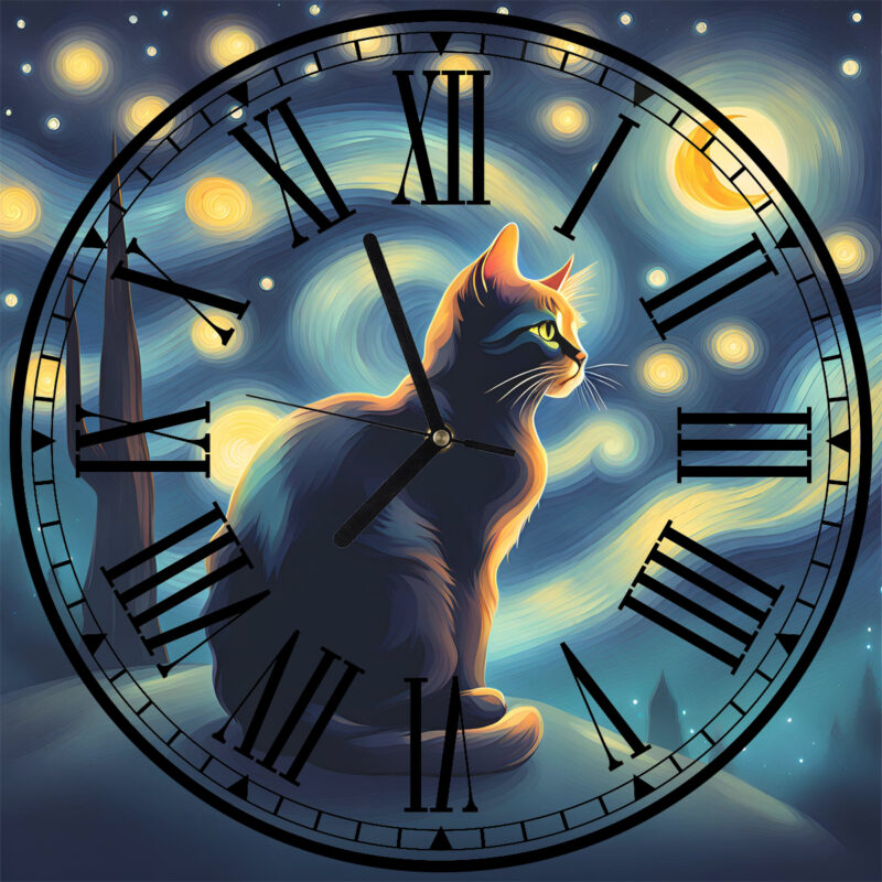 Starry night cat óra 20 cm négyszög