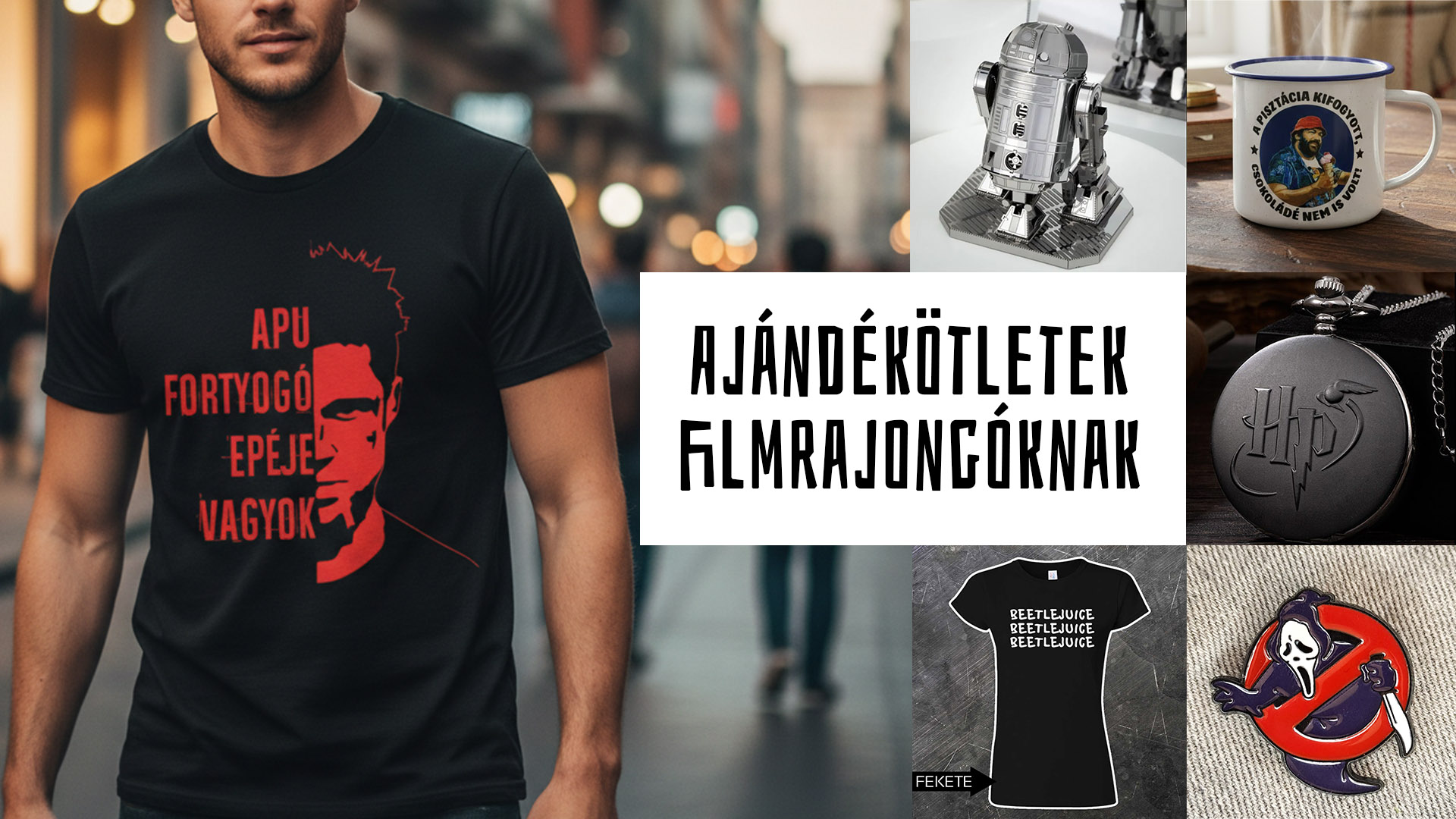 filmes ruházat, dekor és kiegészítők Filmekkel kapcsolatos ruhák, kiegészítők shopja. Kiváló ajándékötletek